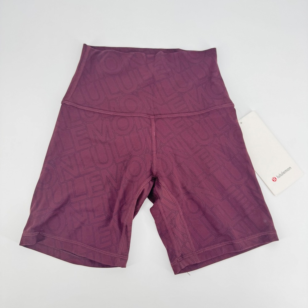 Lululemon Align High Rise Shorts 6" Burgundy Logo Print Size 0 Yoga Biker